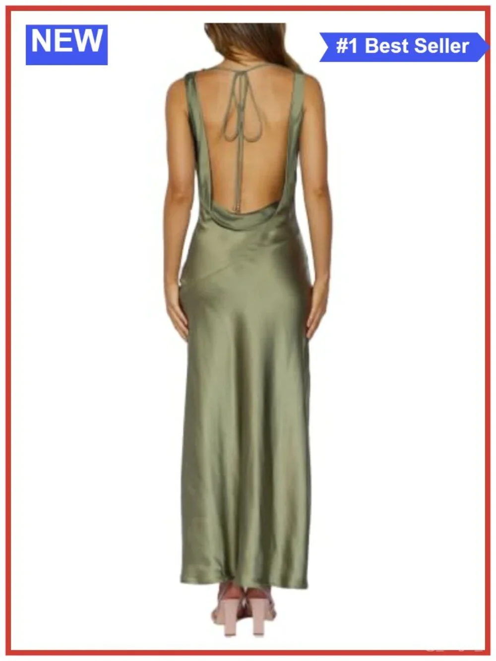 Satin Backless Formal Maxi Dress for Women Wedding Guest Elegant Sleeveless